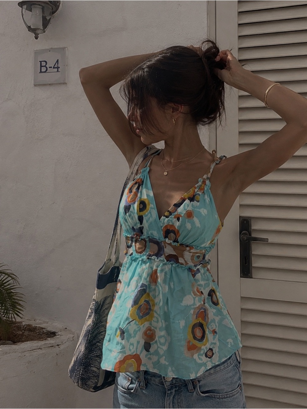 BCBGMAXAZRIA Aqua Floral Babydoll Cami Top XS